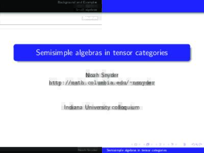 Background and Examples Small algebras Structure Semisimple algebras in tensor categories Noah Snyder