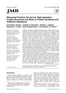 Article No. mb981780  J. Mol. Biol, 873±888 Ribosomal Proteins S5 and L6: High-resolution Crystal Structures and Roles in Protein Synthesis and
