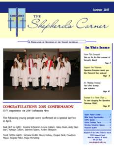 SummerA Publication of Shepherd of the Valley Lutheran Serve This Summer! Join us for the first summer of