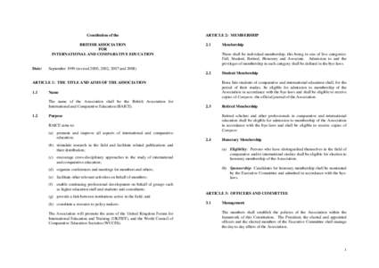 Constitution of the BRITISH ASSOCIATION FOR INTERNATIONAL AND COMPARATIVE EDUCATION  Date: