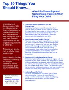 Top 10 Things You Should Know… About the Unemployment Compensation System When Filing Your Claim Unemployment