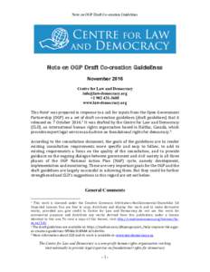 Note on OGP Draft Co-creation Guidelines  Note on OGP Draft Co-creation Guidelines 