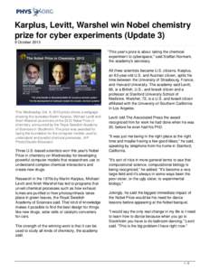 Karplus, Levitt, Warshel win Nobel chemistry prize for cyber experiments (Update 3)