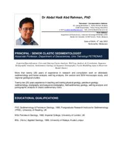 Dr Abdul Hadi Abd Rahman, PhD Permanent / Correspondence Address: 43, Lorong Bendahara 1, Taman Bertam PerdanaKepala Batas, Pulau Pinang, MALAYSIA e-mail: ; 