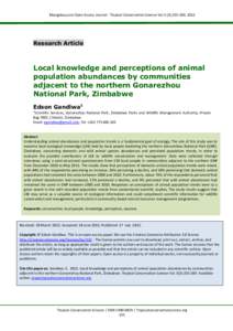 Mongabay.com Open Access Journal - Tropical Conservation Science Vol.5 (3):, 2012  Research Article Local knowledge and perceptions of animal population abundances by communities