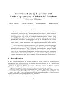 Generalized Wong Sequences and Their Applications to Edmonds’ Problems (Revised Version) G´abor Ivanyos∗  Marek Karpinski†