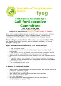 FYEG General Assembly[removed]Call for Executive Committee 10th to 14th of July 2014