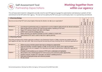 Self Assessment Tool Partnership Expectations Working together from within our agency