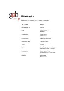 MilLeGruyère Bellinzona, 28 maggio 2014 – Stadio Comunale Tipo di meeting Meeting C