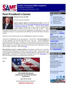 Society of American Military Engineers Hampton Roads Post “An Outstanding Post Since 1945” AprilPost President’s Corner