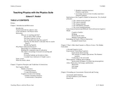 Table of ContentsTeaching Physics with the Physics Suite Edward F. Redish