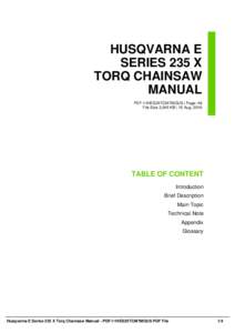 HUSQVARNA E SERIES 235 X TORQ CHAINSAW MANUAL PDF-11HES2XTCM7MOUS | Page: 48 File Size 2,045 KB | 15 Aug, 2016