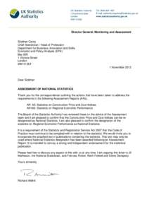 Letter of Confirmation as National Statistics - Assessment Report 95 and 169