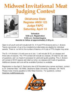 Midwest Invitational Meat Judging Contest Oklahoma State Register ANSI 123 Judge FAPC Saturday, April 14