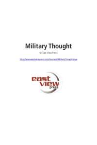 Military Thought © East View Press http://www.eastviewpress.com/Journals/MilitaryThought.aspx Strategic Deterrence and Russia’s National Security Today