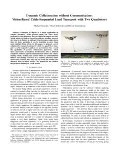 Dynamic Collaboration without Communication: Vision-Based Cable-Suspended Load Transport with Two Quadrotors Michael Gassner, Titus Cieslewski and Davide Scaramuzza Abstract— Transport of objects is a major application