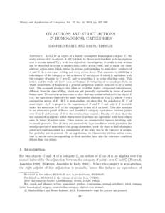 Theory and Applications of Categories, Vol. 27, No. 15, 2013, pp. 347–392.  ON ACTIONS AND STRICT ACTIONS IN HOMOLOGICAL CATEGORIES MANFRED HARTL AND BRUNO LOISEAU Abstract. Let G be an object of a finitely cocomplete 