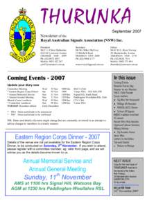 THURUNKA  September 2007 Newsletter of the Royal Australian Signals Association (NSW) Inc.