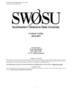 Southwestern Oklahoma State University Graduate CatalogGraduate Catalog
