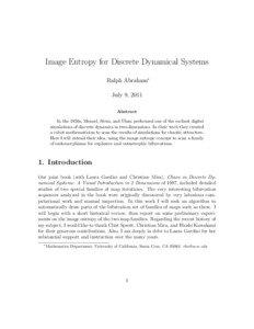 Image Entropy for Discrete Dynamical Systems Ralph Abraham∗ July 9, 2011