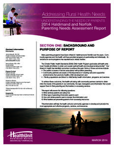 Addressing Rural Health Needs UNDERSTANDING THE NEEDS OF PARENTS 2014 Haldimand and Norfolk Parenting Needs Assessment Report