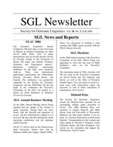 SGL Newsletter Society for Germanic Linguistics Vol. 18, No. 2, FallSGL News and Reports