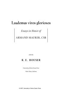 Laudemus viros gloriosos Essays in Honor of ARMAND MAURER, CSB edited by