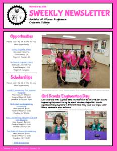 November 18, 2016  SWEEKLY NEWSLETTER Society of Women Engineers Cypress College