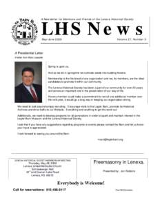 LHS News A Newsletter for Members and Friends of the Lenexa Historical Society May/JuneVolume 27, Number 3