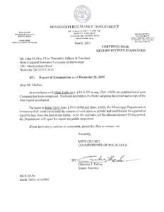 Mississippi Insurance Department Report of Examination of DIRECT GENERAL INSURANCE COMPANY OF MISSISSIPPI 4734 North State Street