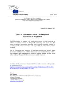EUROPEAN PARLIAMENT[removed]STATEMENT BY JEAN LAMBERT CHAIR OF EUROPEAN PARLIAMENT DELEGATION FOR RELATIONS