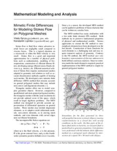 Mathematical Modeling and Analysis Mimetic Finite Differences for Modeling Stokes Flow on Polygonal Meshes Vitaliy Gyrya [removed] Konstantin Lipnikov [removed]