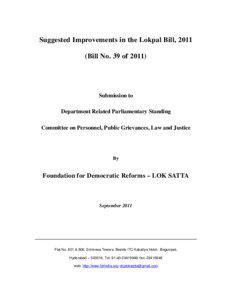 Suggested Improvements in the Lokpal Bill, 2011 (Bill No. 39 of 2011)