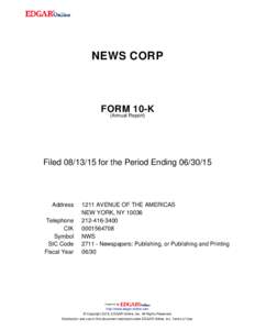 NEWS CORP  FORM 10-K (Annual Report)