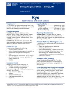Crop Insurance for Rye in North Dakota and South Dakota