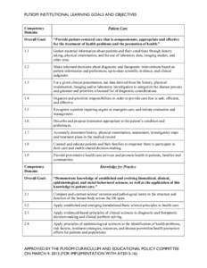 PLFSOM INSTITUTIONAL LEARNING GOALS AND OBJECTIVES Competency Domain: Patient Care