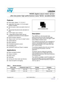 LIS2DH MEMS digital output motion sensor: ultra low-power high performance 3-axis “femto” accelerometer Features ■
