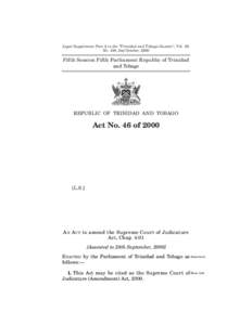 Legal Supplement Part A to the “Trinidad and Tobago Gazette’’, Vol. 39, No. 189, 2nd October, 2000 Fifth Session Fifth Parliament Republic of Trinidad and Tobago