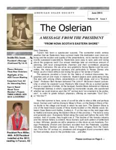 AMERICAN OSLER SOCIETY  June 2013 Volume 14  Issue 1