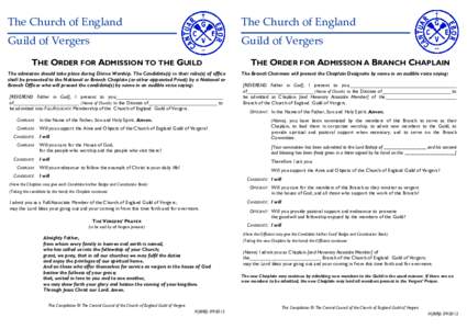 The Church of England  The Church of England Guild of Vergers