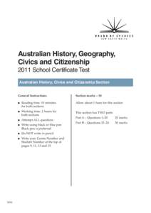 2011 School Certificate Test - Australian History, Geography, Civics and Citizenship (Australian History, Civics and Citizenship Section)