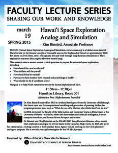 FACULTY LECTURE SERIES SHARING OUR WORK AND KNOWLEDGE march 19