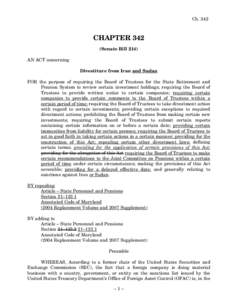Ch[removed]CHAPTER 342 (Senate Bill 214) AN ACT concerning Divestiture from Iran and Sudan