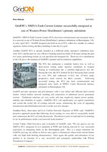 Press Release  April 2015 GridON’s 30MVA Fault Current Limiter successfully energised at one of Western Power Distribution’s primary substation