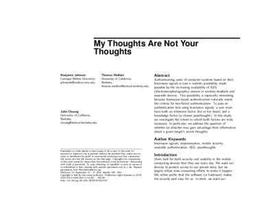 My Thoughts Are Not Your Thoughts Benjamin Johnson Carnegie Mellon University 