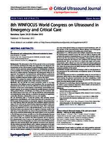 Critical Ultrasound Journal 2012, Volume 4 Suppl 1 http://www.criticalultrasoundjournal.com/supplements/4/S1 MEETING ABSTRACTS  Open Access