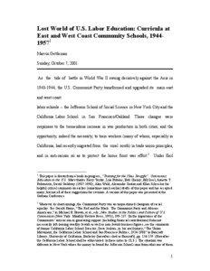 Lost World of U.S. Labor Education: Curricula at East and West Coast Community Schools, [removed]Marvin Gettleman