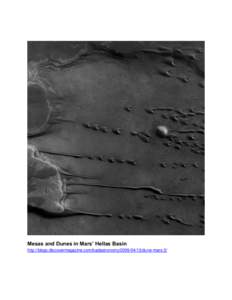 Mesas and Dunes in Mars’ Hellas Basin http://blogs.discovermagazine.com/badastronomy[removed]dune-mars-2/ Linear Gullies on Mars Taken by HiRISE on the Mars Reconnaissance Orbiter http://www.nasa.gov/mission_pages/