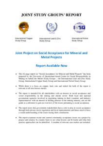 JOINT STUDY GROUPS’ REPORT  International Copper Study Group  International Lead & Zinc