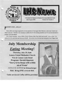 A Newsldter for Members & Friends of the Leoeu Wstorial Society  July/Auguot 2002 Volume 20, Number 3